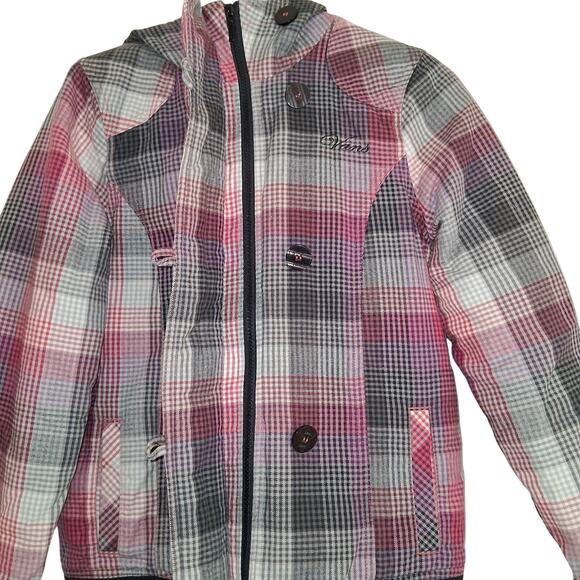 Vans Women's Checkered Plaid Hoodie Sweater Size M Pink Purple White Supercute - Picture 3 of 7